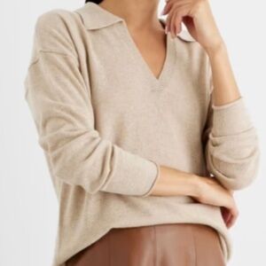 Light Beige V-Neck Women's Sweater Cardigan